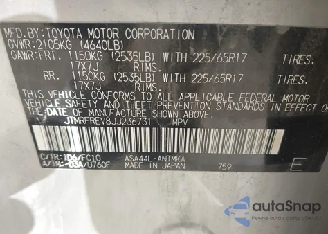 2018 Toyota Rav4 Adventure/Xle from USA, damaged, VIN JTMRFREV8JJ236731